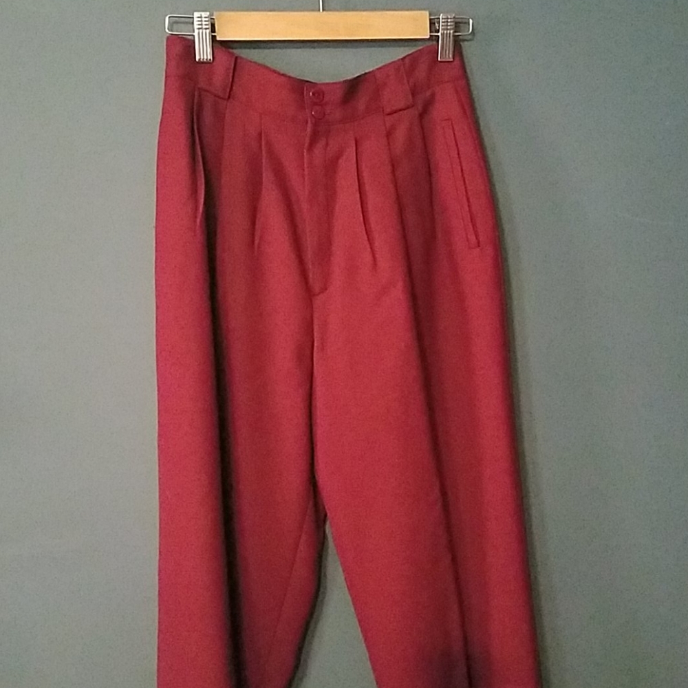 Vintage 80's Red High Rise‎ Wool Pants Giorgio Sant'Angelo 10P